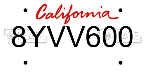 8YVV600 California License Plate