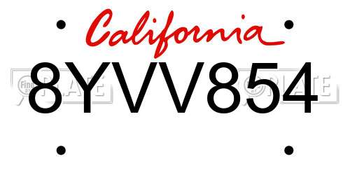 8YVV854 California License Plate