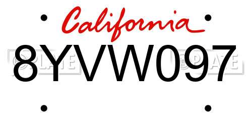 8YVW097 California License Plate