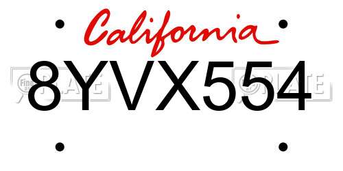 8YVX554 California License Plate