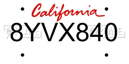 8YVX840 California License Plate