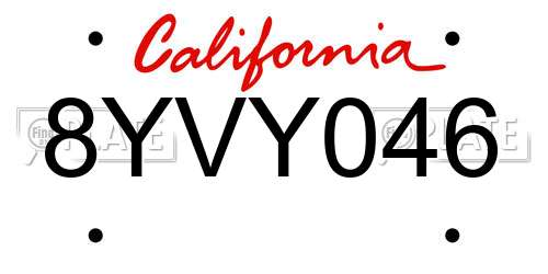 8YVY046 California License Plate