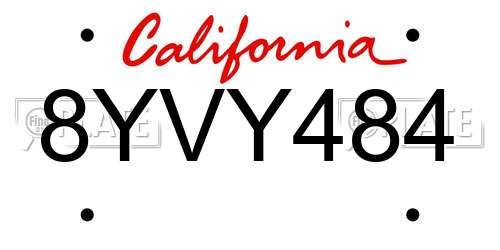 8YVY484 California License Plate