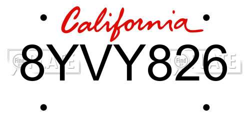 8YVY826 California License Plate