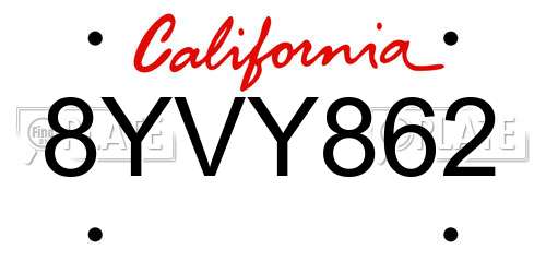 8YVY862 California License Plate
