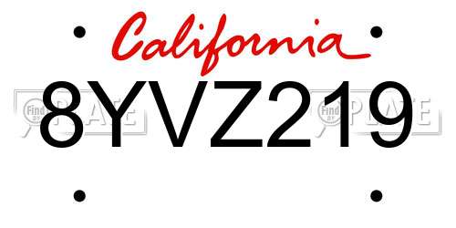 8YVZ219 California License Plate
