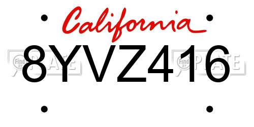 8YVZ416 California License Plate