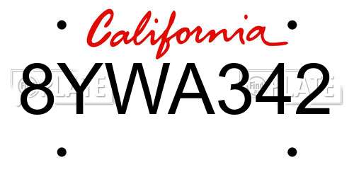 8YWA342 California License Plate