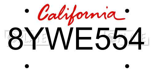 8YWE554 California License Plate