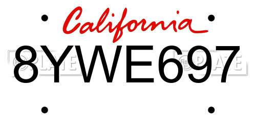 8YWE697 California License Plate