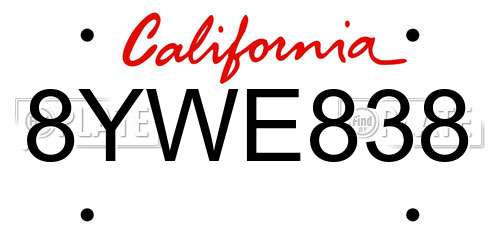 8YWE838 California License Plate