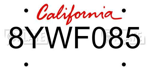 8YWF085 California License Plate