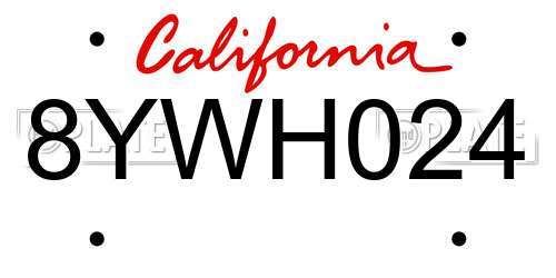 8YWH024 California License Plate