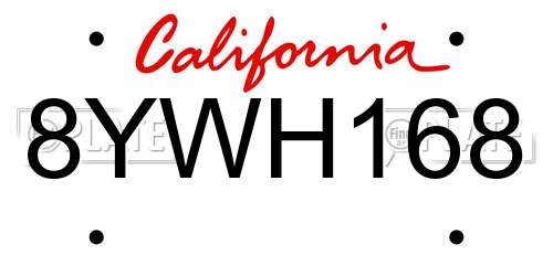 8YWH168 California License Plate