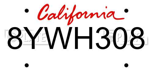 8YWH308 California License Plate