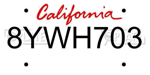 8YWH703 California License Plate