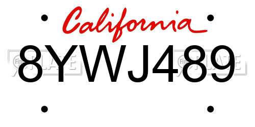 8YWJ489 California License Plate