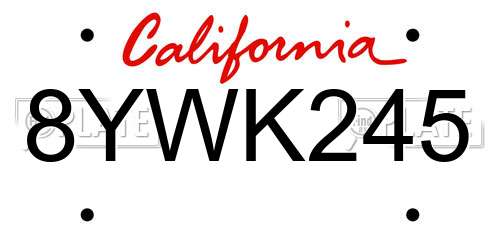 8YWK245 California License Plate