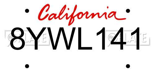 8YWL141 California License Plate