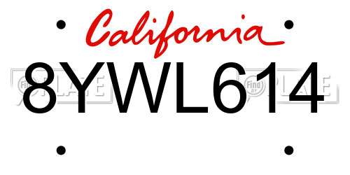 8YWL614 California License Plate