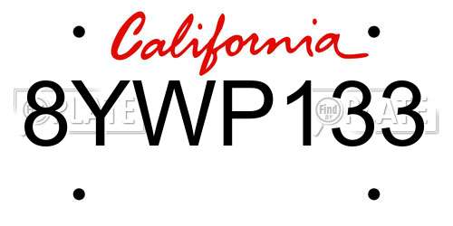 8YWP133 California License Plate