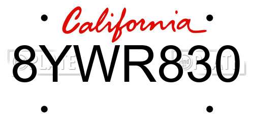 8YWR830 California License Plate