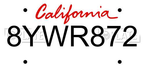8YWR872 California License Plate