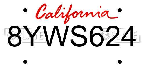 8YWS624 California License Plate