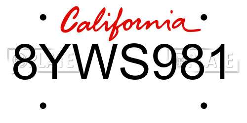 8YWS981 California License Plate