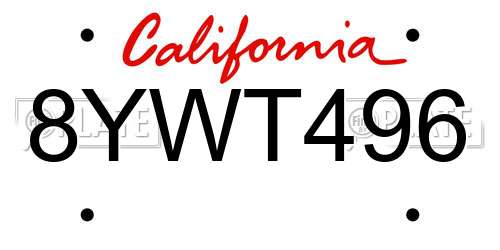 8YWT496 California License Plate