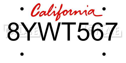 8YWT567 California License Plate