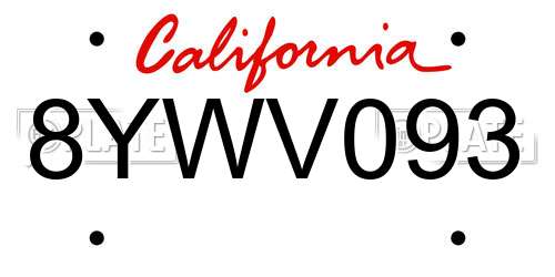 8YWV093 California License Plate