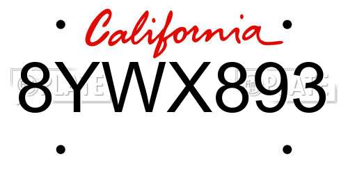 8YWX893 California License Plate