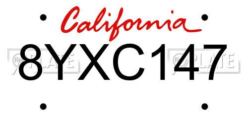 8YXC147 California License Plate