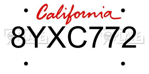 8YXC772 California License Plate