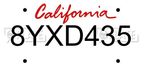 8YXD435 California License Plate