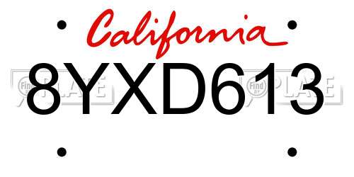 8YXD613 California License Plate