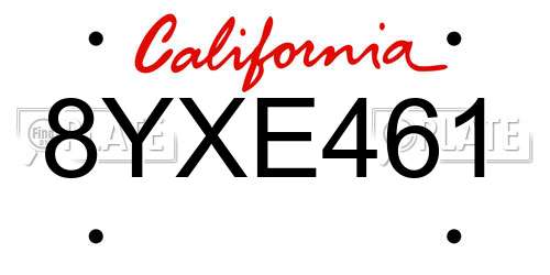 8YXE461 California License Plate