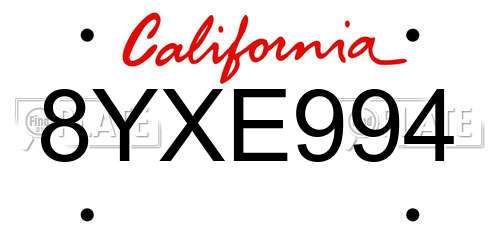 8YXE994 California License Plate