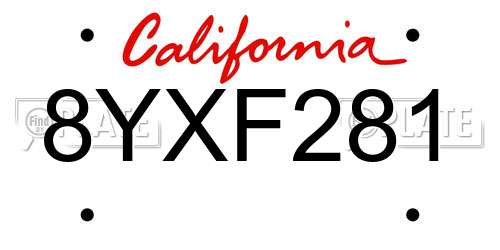8YXF281 California License Plate