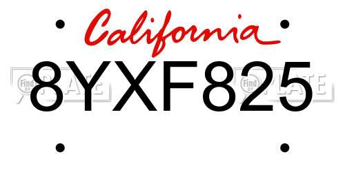 8YXF825 California License Plate