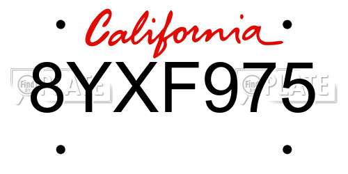 8YXF975 California License Plate