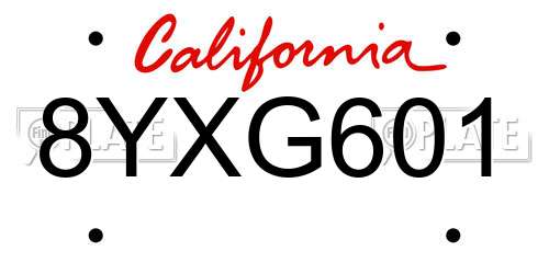 8YXG601 California License Plate
