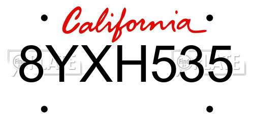 8YXH535 California License Plate