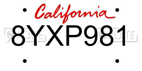 8YXP981 California License Plate