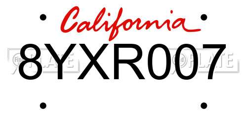 8YXR007 California License Plate