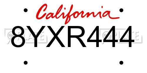 8YXR444 California License Plate
