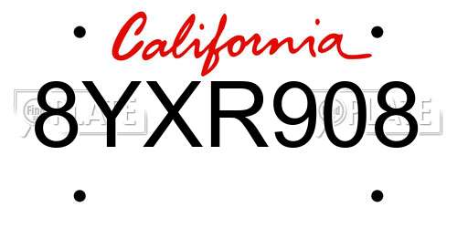 8YXR908 California License Plate