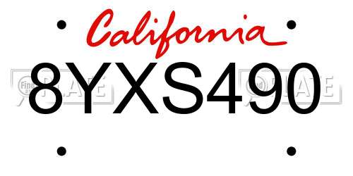8YXS490 California License Plate