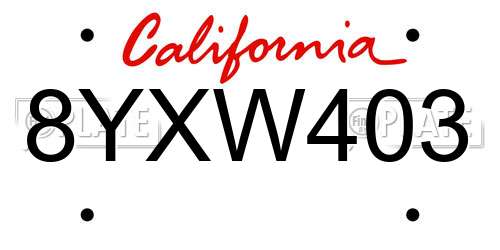 8YXW403 California License Plate